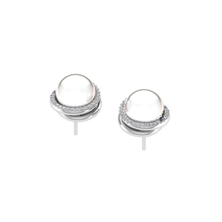 10mm Pearl and Diamond Halo Stud Earrings - Diamond Earrings