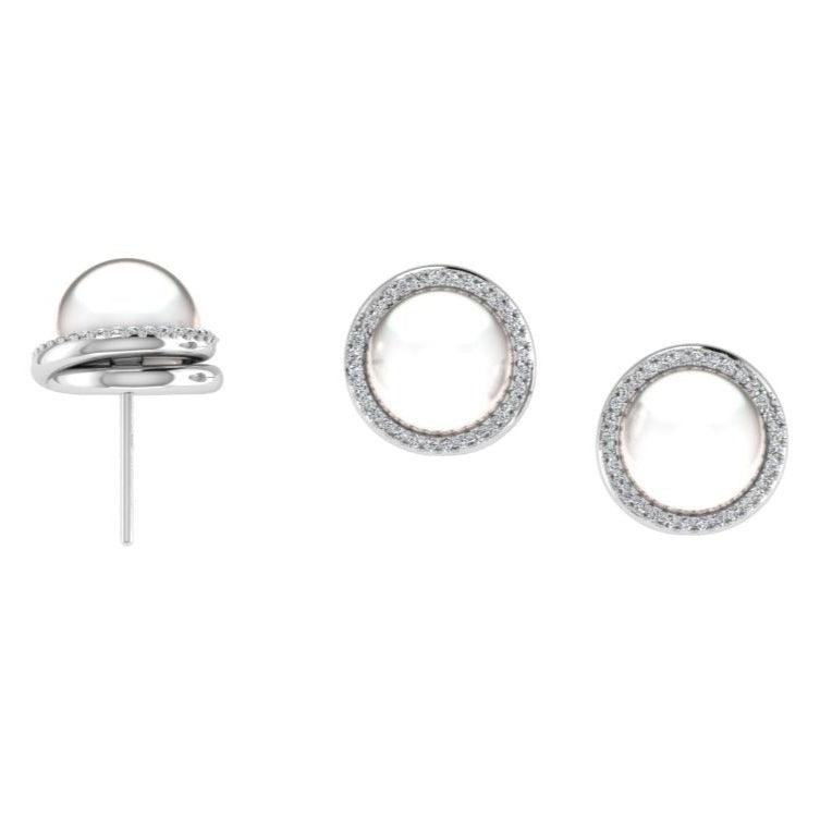 10mm Pearl and Diamond Halo Stud Earrings - Diamond Earrings