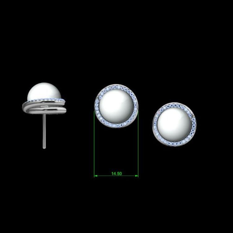 10mm Pearl and Diamond Halo Stud Earrings - Diamond Earrings