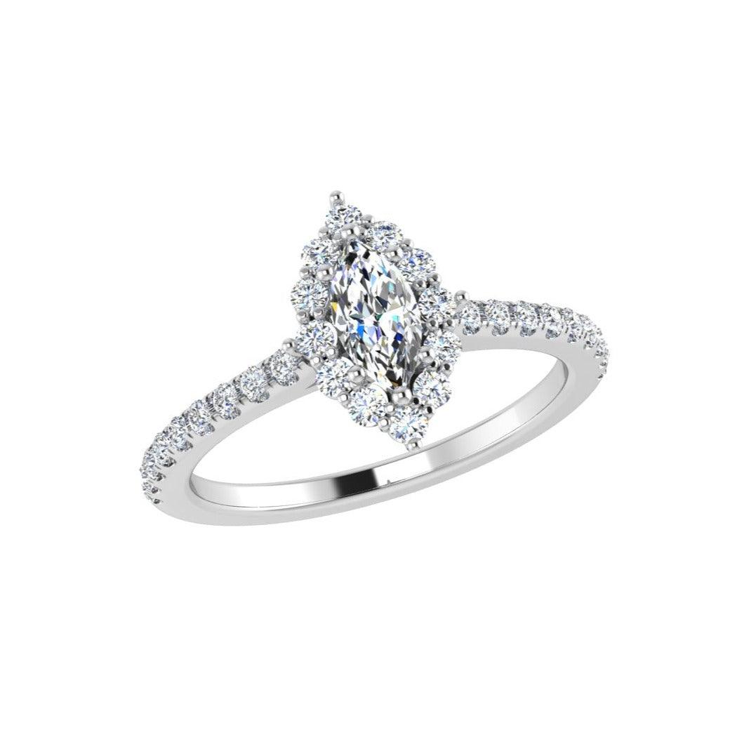 Marquise Cluster Halo Diamond Engagement Ring 18K Gold - Thenetjeweler