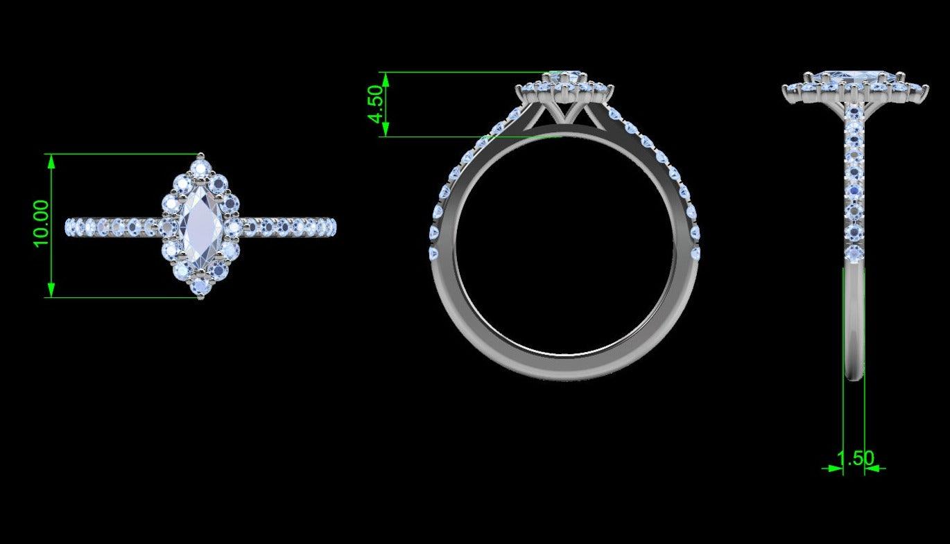 Marquise Cluster Halo Diamond Engagement Ring 18K Gold - Thenetjeweler