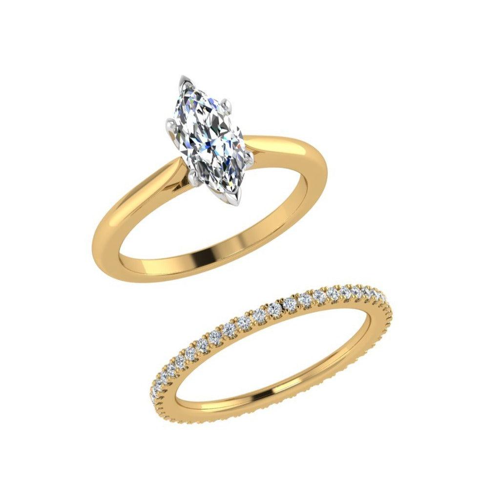 Marquise Diamond Engagement Ring and Eternity Band Set - Thenetjeweler