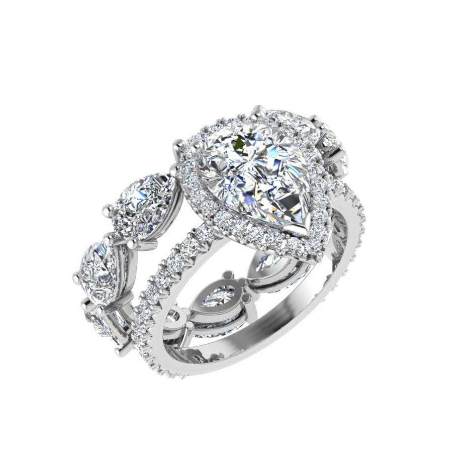 Pear Diamond Engagement and Eternity Ring Set - Thenetjeweler