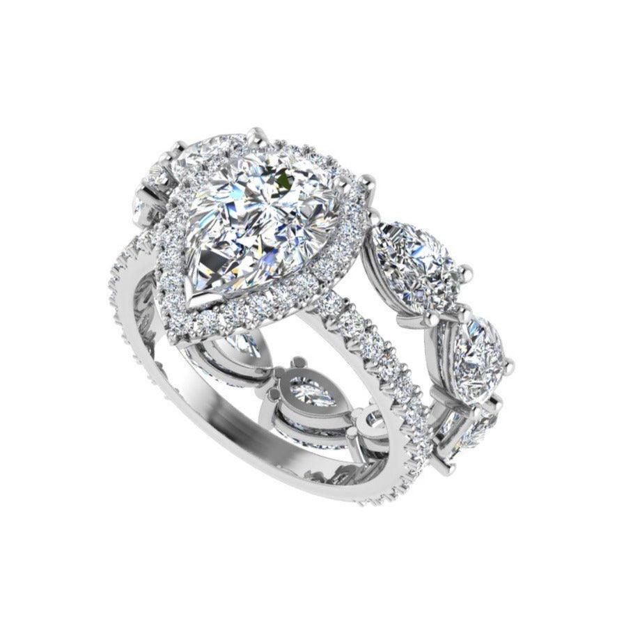 Pear Diamond Engagement and Eternity Ring Set - Thenetjeweler