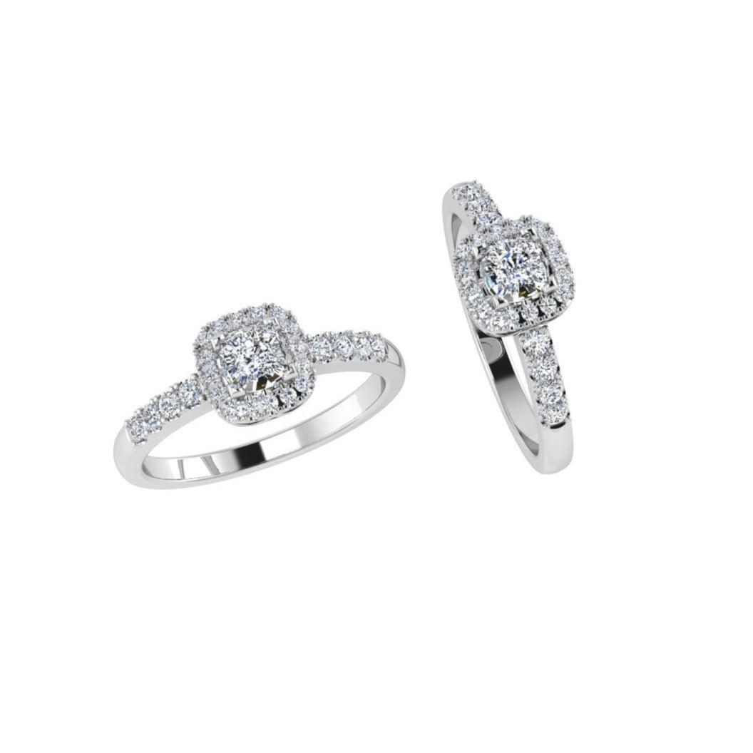 Round Diamond Cushion Halo Engagement Ring 0.37 ct. tw - Thenetjeweler