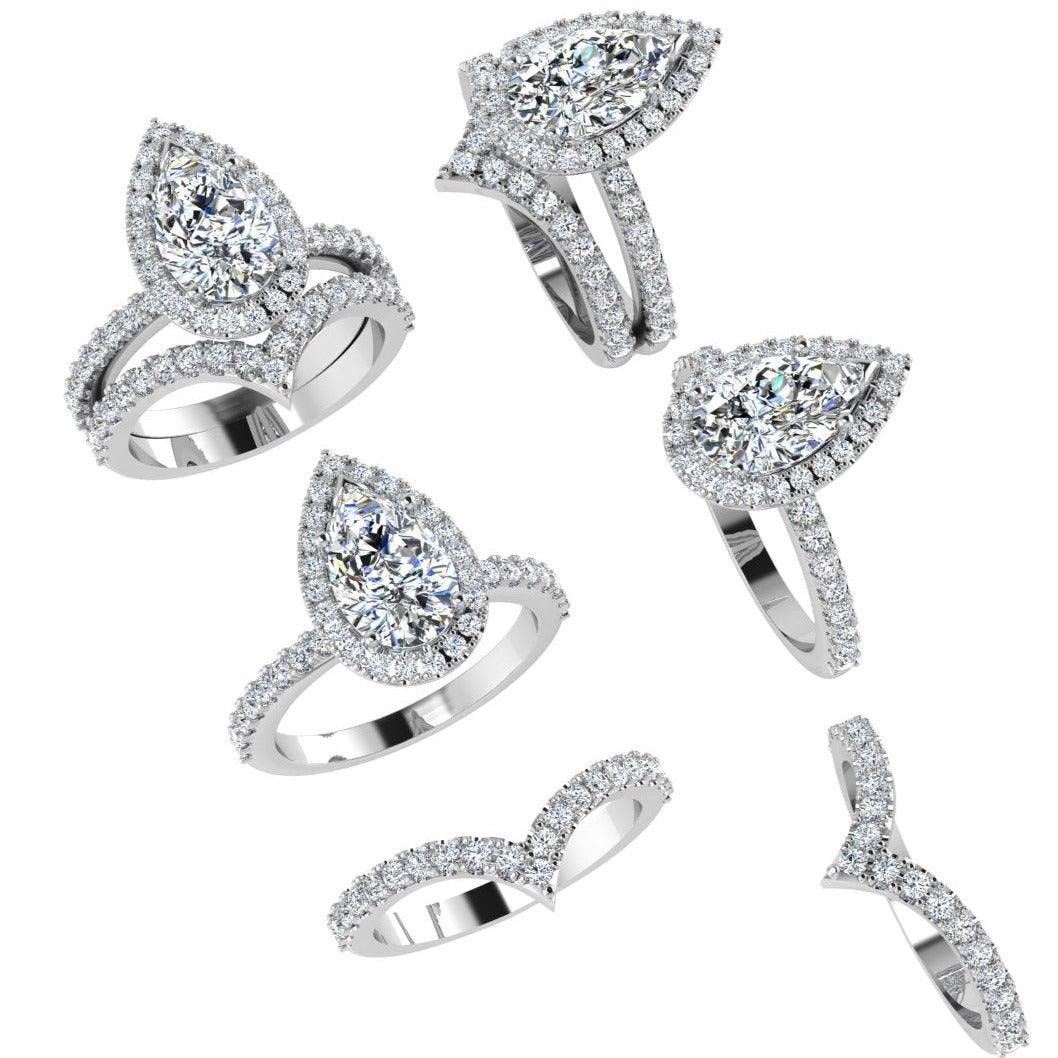 V shaped wedding band for Pear Shaped Ring - Thenetjeweler