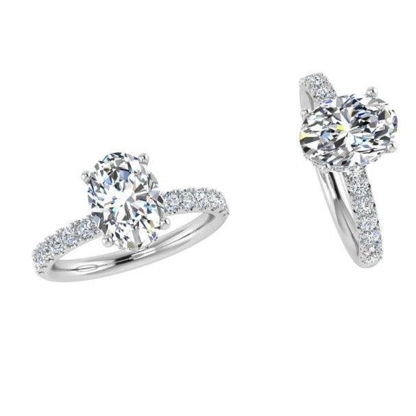 Oval cut Solitaire Hidden halo Diamond Engagement Ring - Thenetjeweler