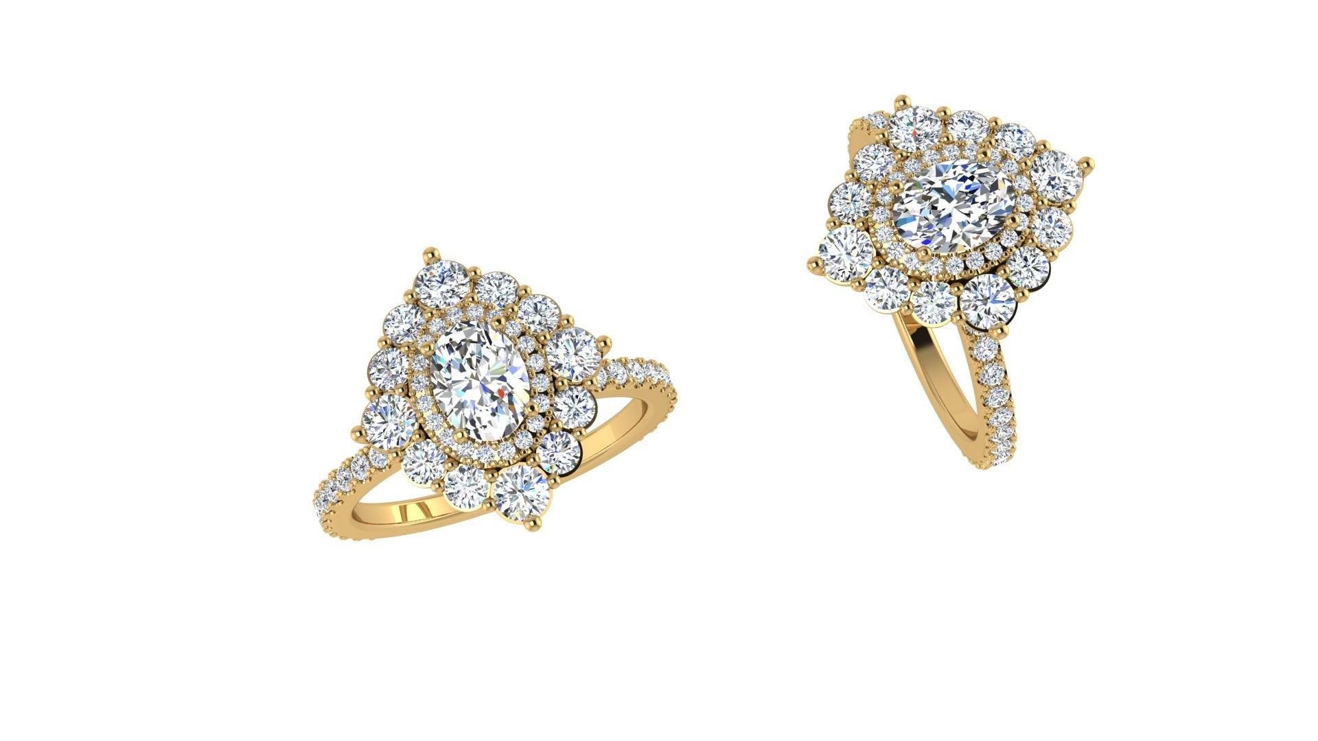Clustered Diamond Oval Halo Engagement Ring - Thenetjeweler