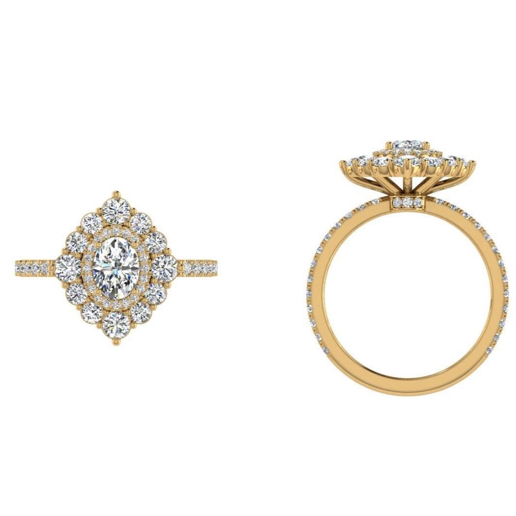 Clustered Diamond Oval Halo Engagement Ring - Thenetjeweler