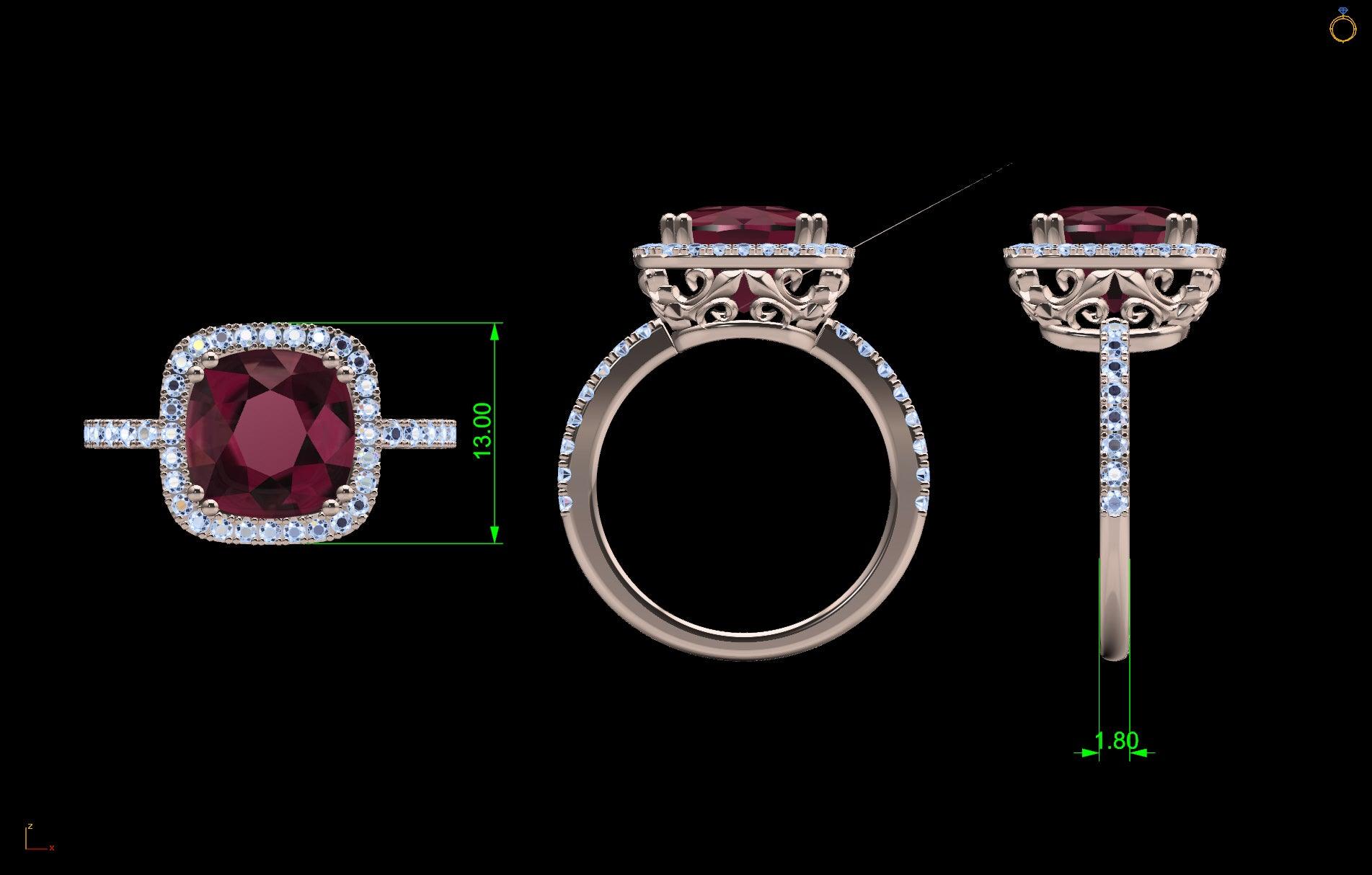 Cushion-cut Gemstone and Diamond Ring - Thenetjeweler