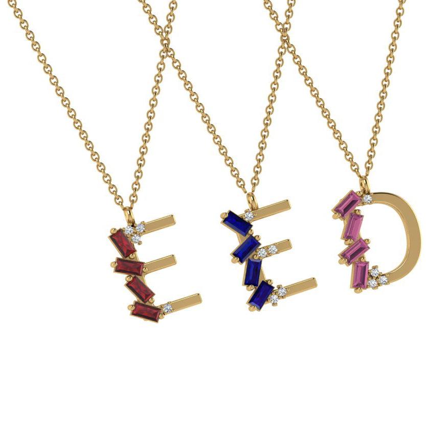 Baguette Initial Necklace - Thenetjeweler