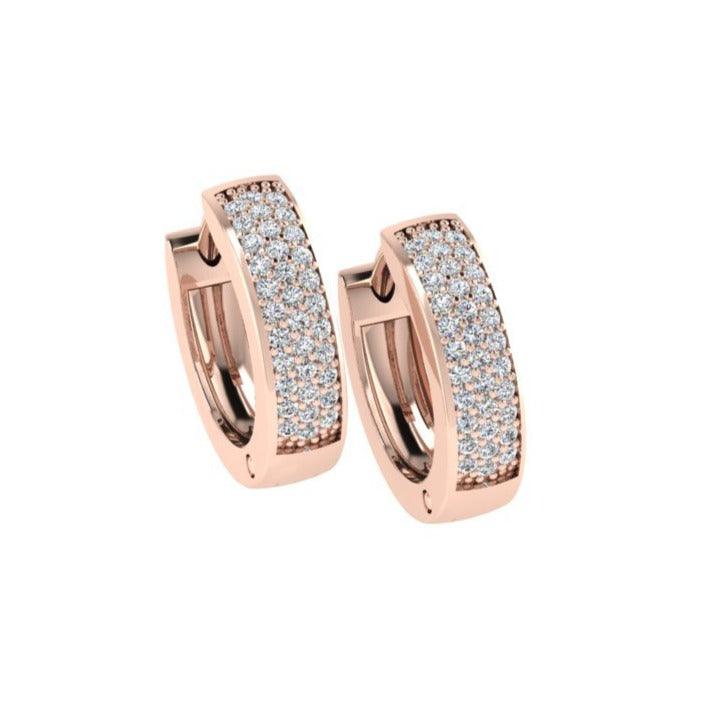 Triple Row Diamond Huggie Earrings - Thenetjeweler