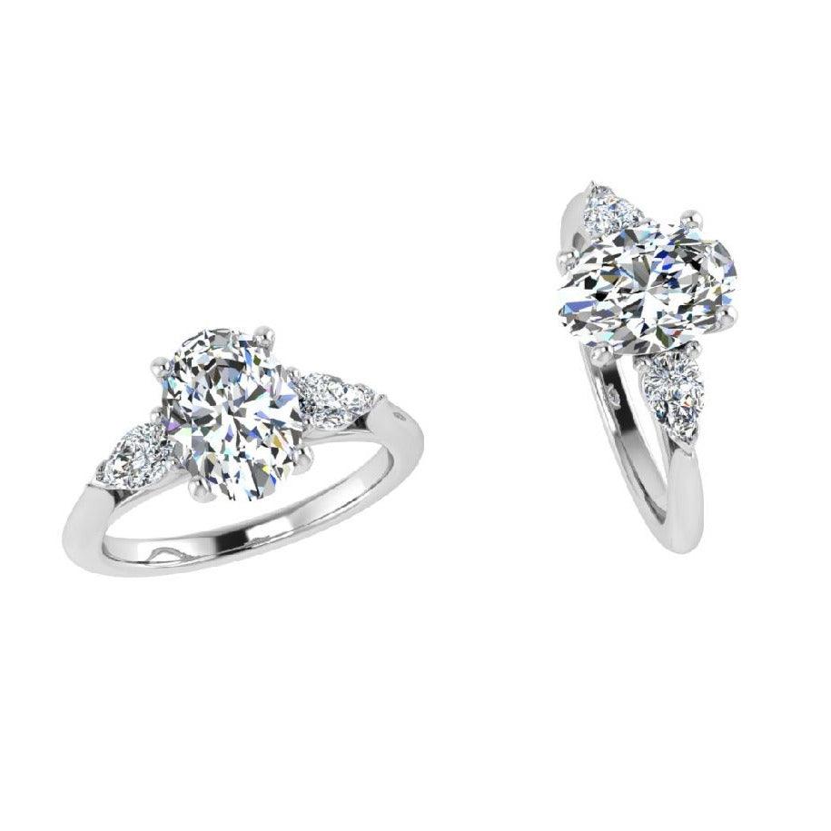 Three Stone Pear Diamonds Engagement Ring - Thenetjeweler