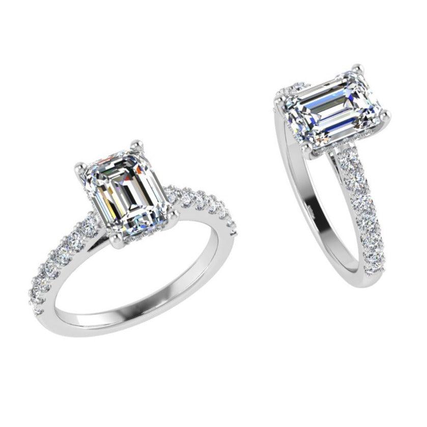 Emerald Cut Diamond  Engagement Ring with Side Stones - Thenetjeweler