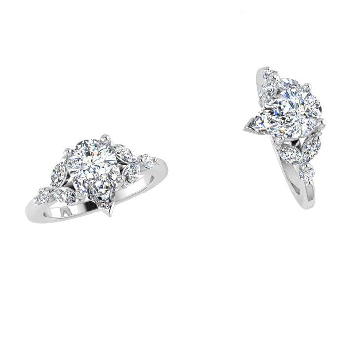 Leaf Pear Diamond Engagement Ring Yellow Gold - Thenetjeweler