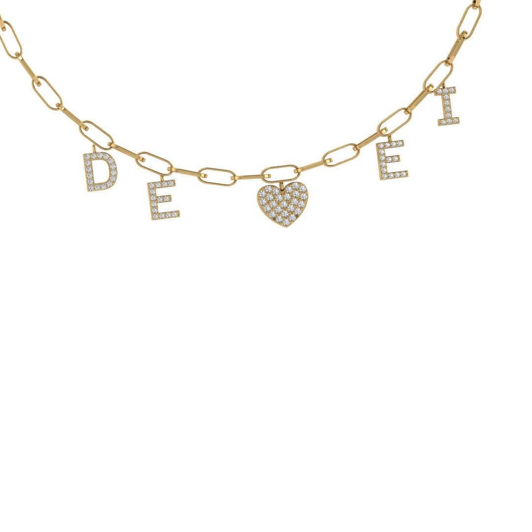 Diamond initial and heart family necklace - Thenetjeweler