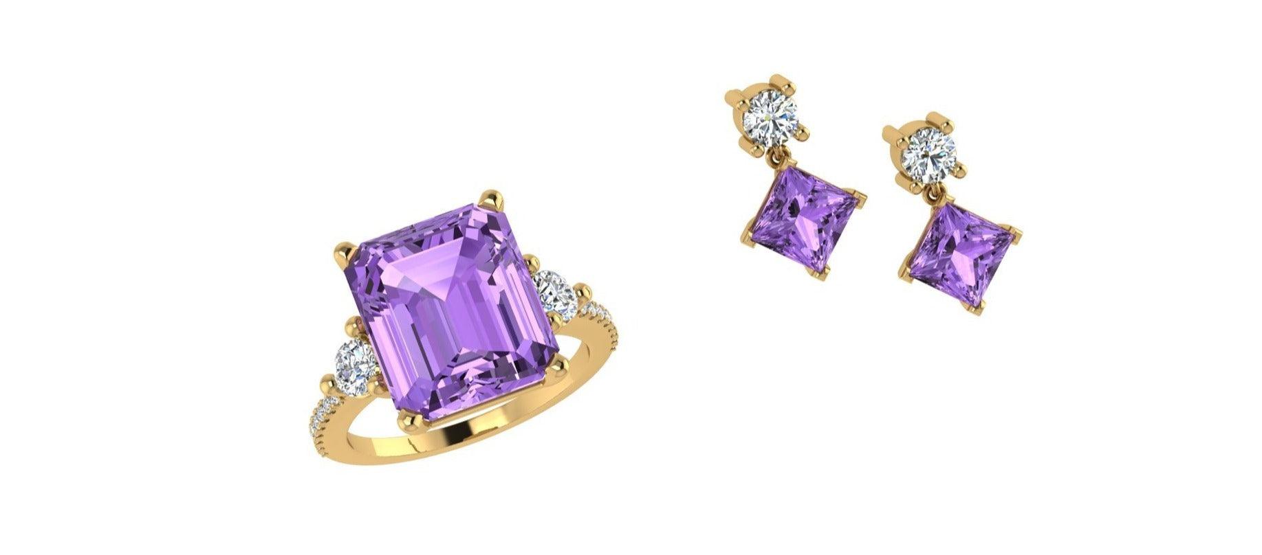 Emerald Cut Amethyst and Diamond Ring - Thenetjeweler