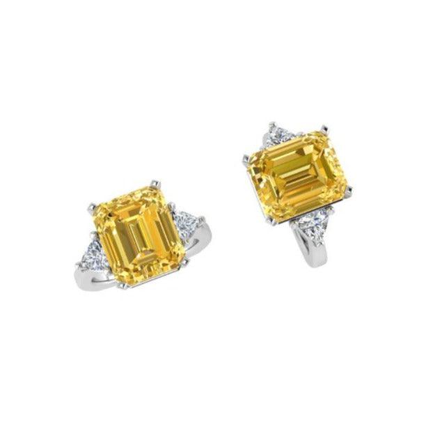 White Gold Emerald Cut Citrine Ring Version 2 - Thenetjeweler