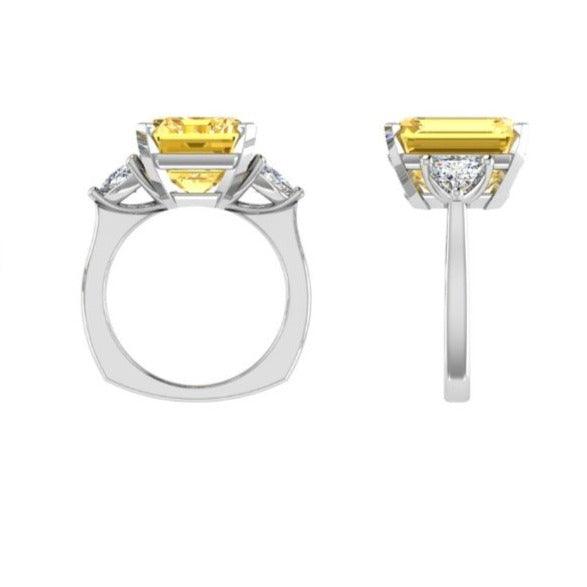 White Gold Emerald Cut Citrine Ring Version 2 - Thenetjeweler