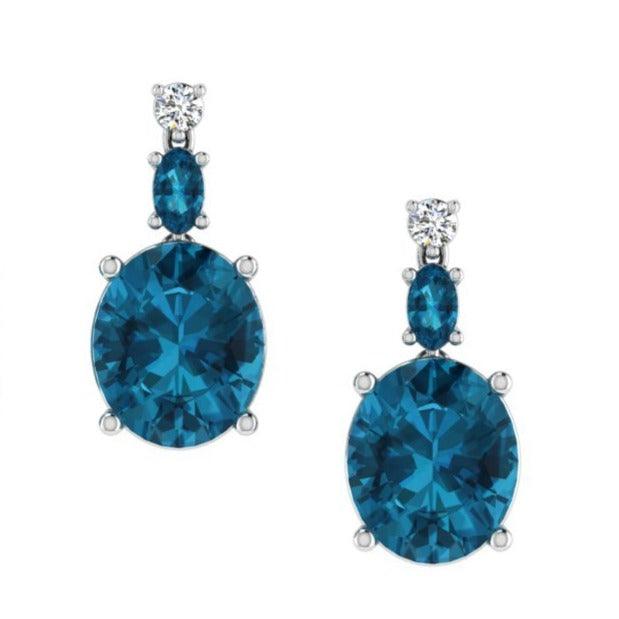 Blue Topaz Drop Earrings with Diamonds - Thenetjeweler