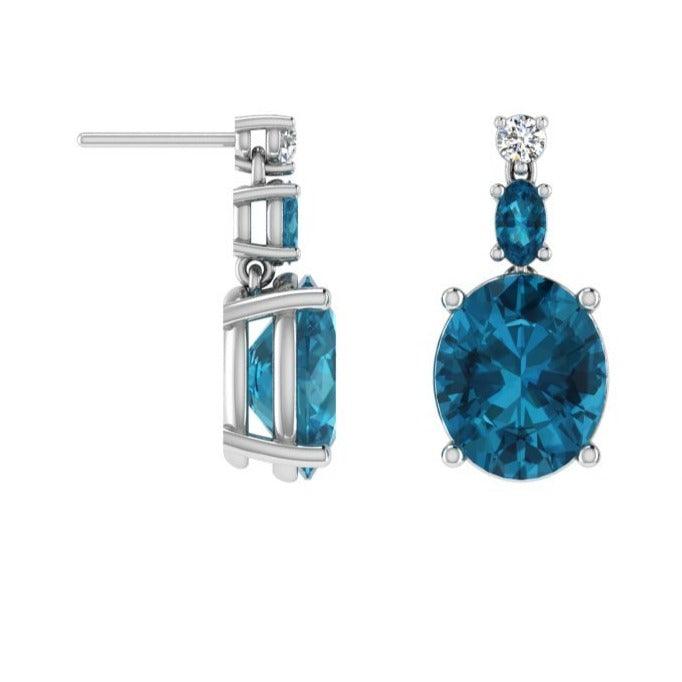 Blue Topaz Drop Earrings with Diamonds - Thenetjeweler