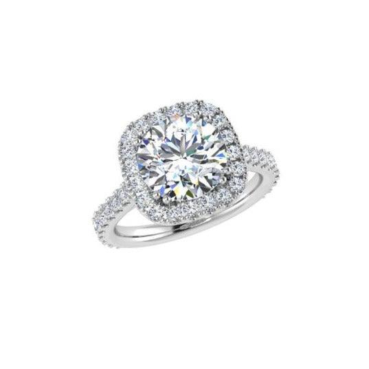 18K White Gold Double Prong Cushion Halo Engagement Ring - Thenetjeweler