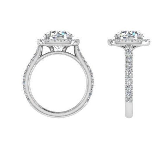18K White Gold Double Prong Cushion Halo Engagement Ring - Thenetjeweler