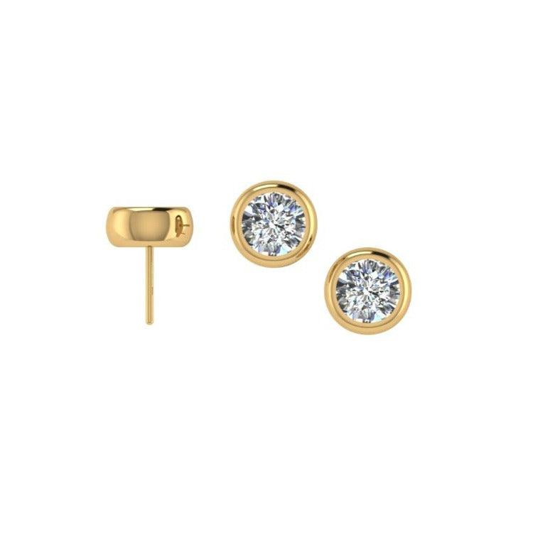 Round Diamond Bezel Set Stud Earrings - Thenetjeweler
