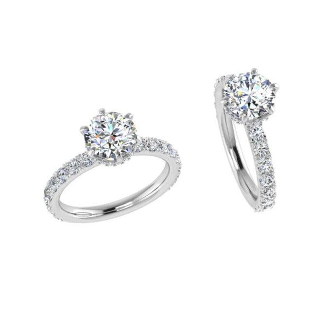 6 prong Round Diamond Engagement Ring with Hidden Halo - Thenetjeweler
