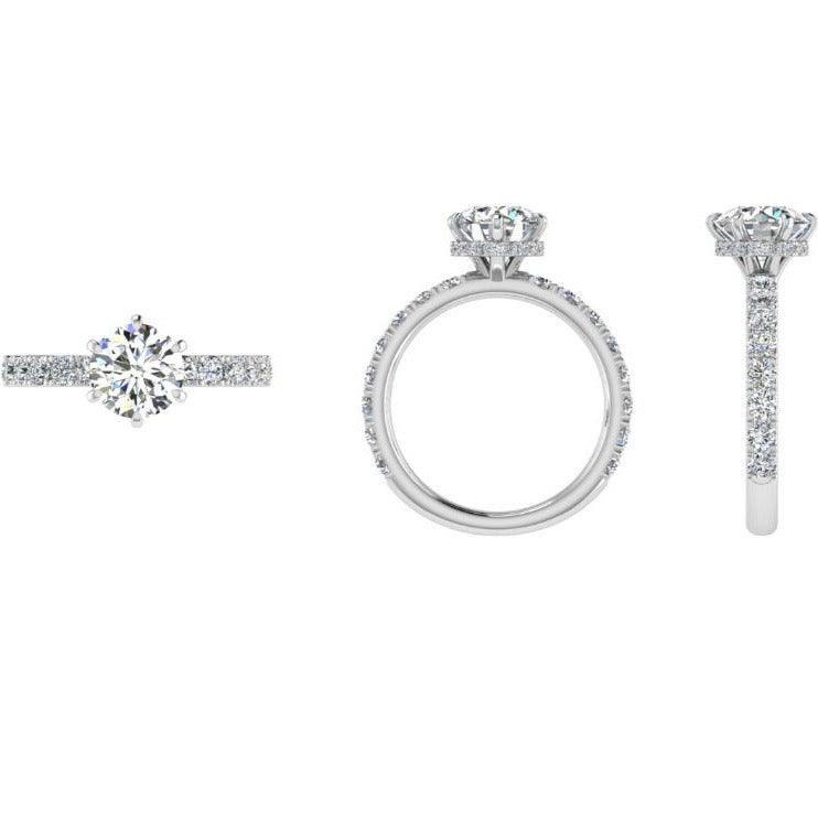 6 prong Round Diamond Engagement Ring with Hidden Halo - Thenetjeweler