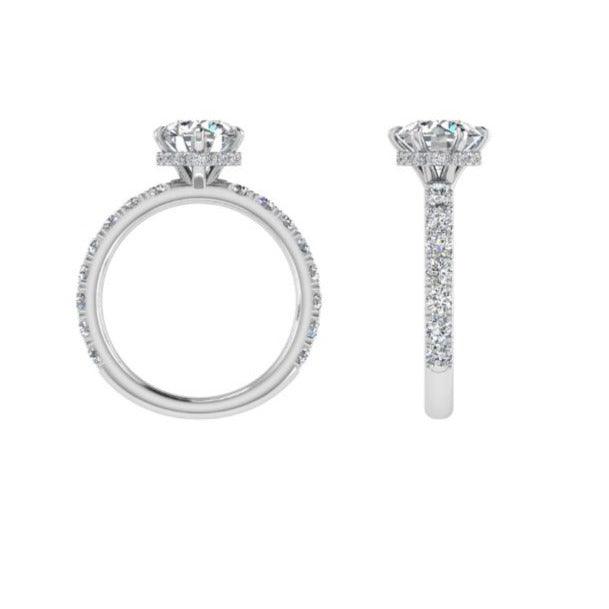 6 prong Round Diamond Engagement Ring with Hidden Halo - Thenetjeweler