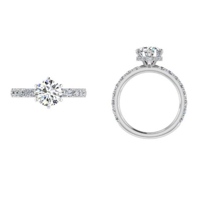 6 prong Round Diamond Engagement Ring with Hidden Halo - Thenetjeweler