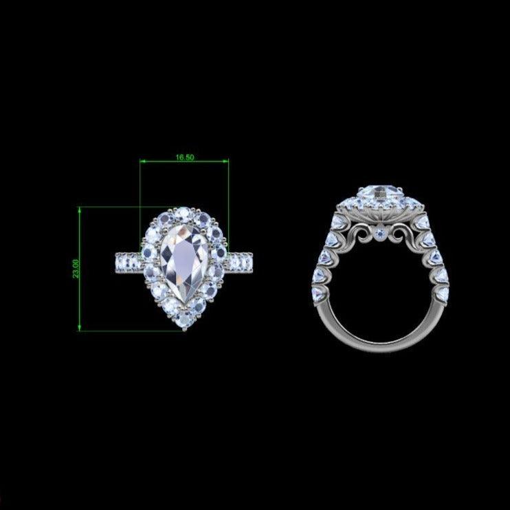 Pear Halo Diamond Engagement Ring 3.60 ct.tw - Thenetjeweler