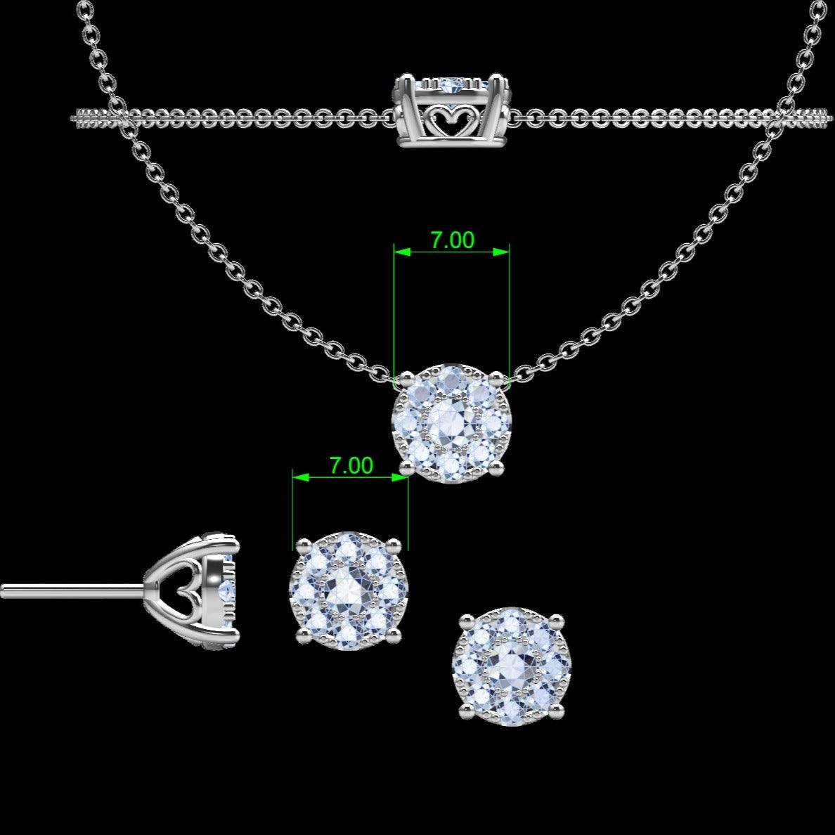 Diamond Cluster Earrings and Necklace Bridal Set - Thenetjeweler