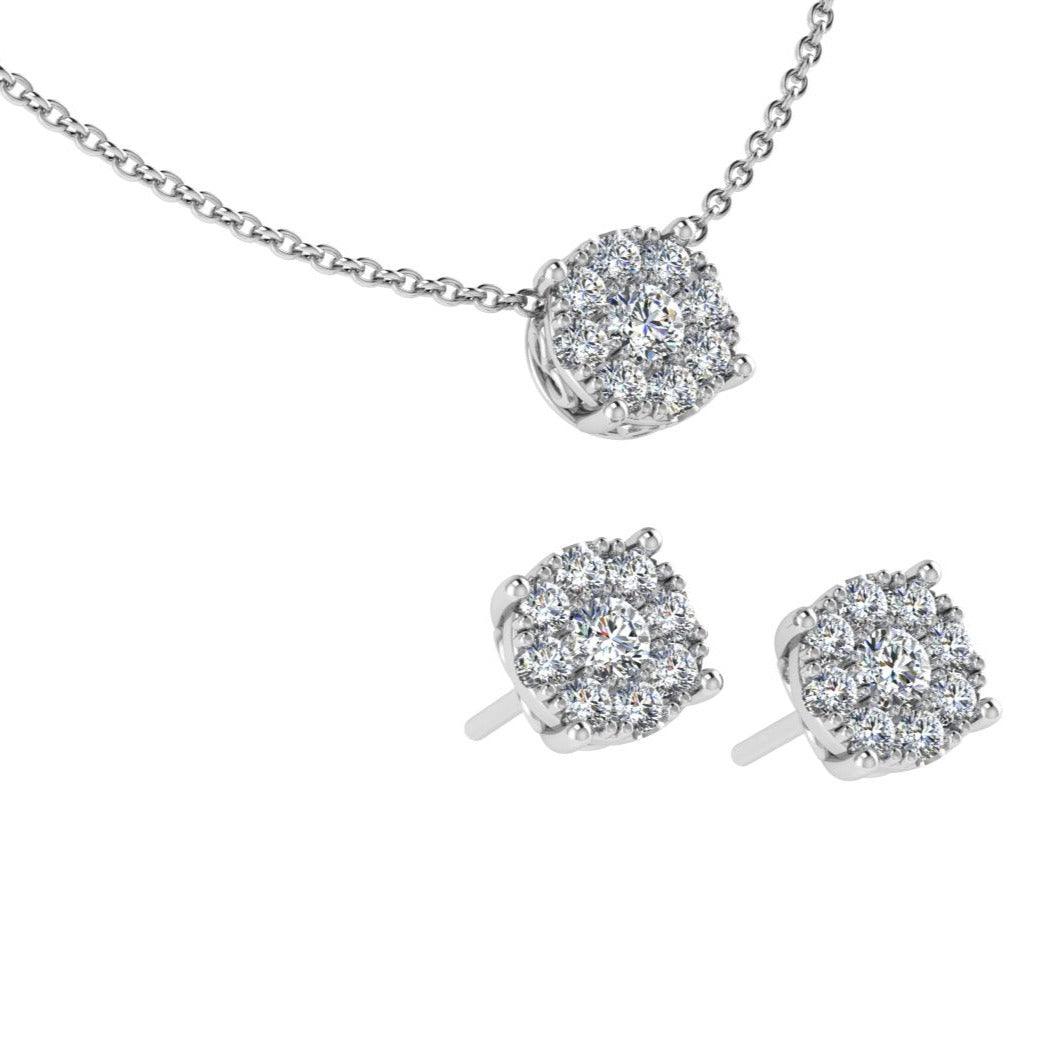 Diamond Cluster Earrings and Necklace Bridal Set - Thenetjeweler