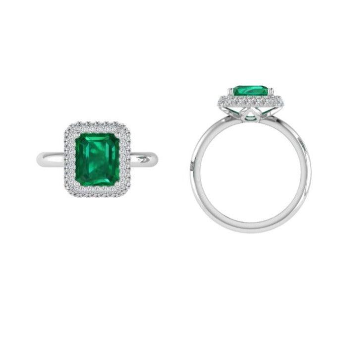 Emerald Ring Double Halo Diamond - Thenetjeweler