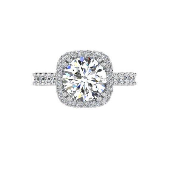 Cushion Diamond Halo Engagement Ring 18K Gold - Thenetjeweler
