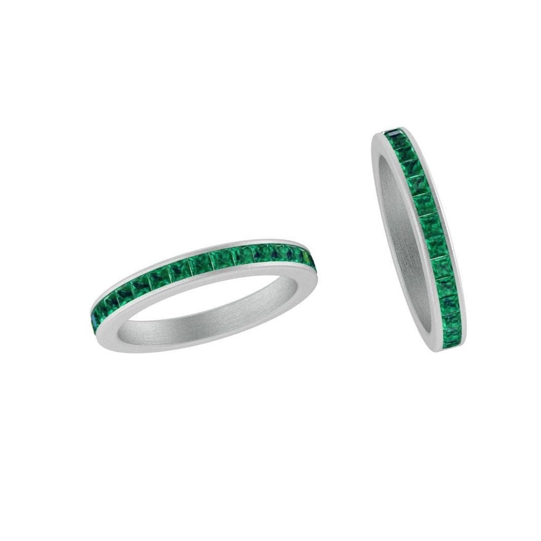 Channel Set Square Emerald Semi Eternity Band - Thenetjeweler