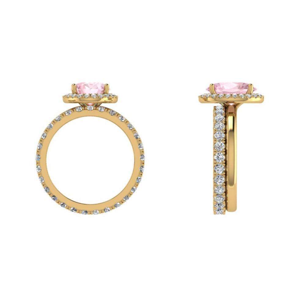 Oval Morganite and Eternity Diamond Wedding Band Bridal Set - Thenetjeweler