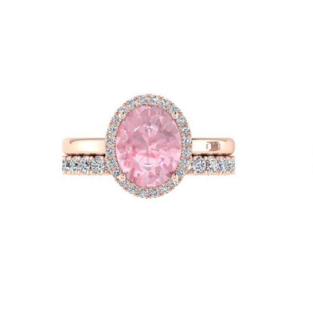 Oval Morganite and Eternity Diamond Wedding Band Bridal Set - Thenetjeweler
