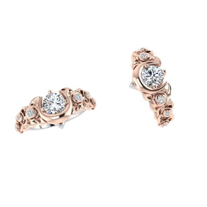 Two Tone Gold Flower and Moon Ring - Thenetjeweler