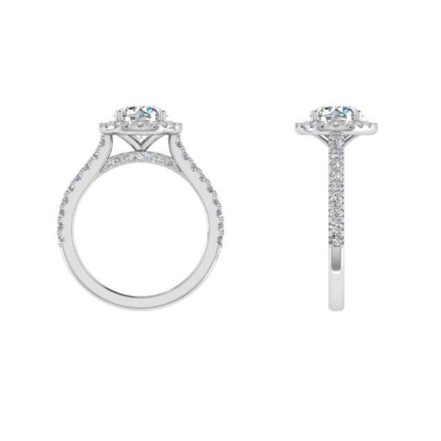 Round Diamond Halo Engagement Ring with Pave Bridge - Thenetjeweler