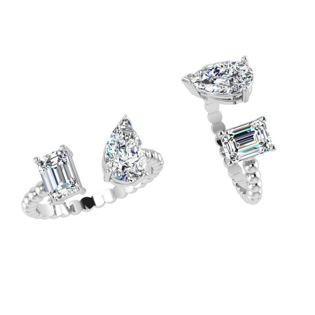 Pear and Emerald Diamond Beaded Ring - Thenetjeweler