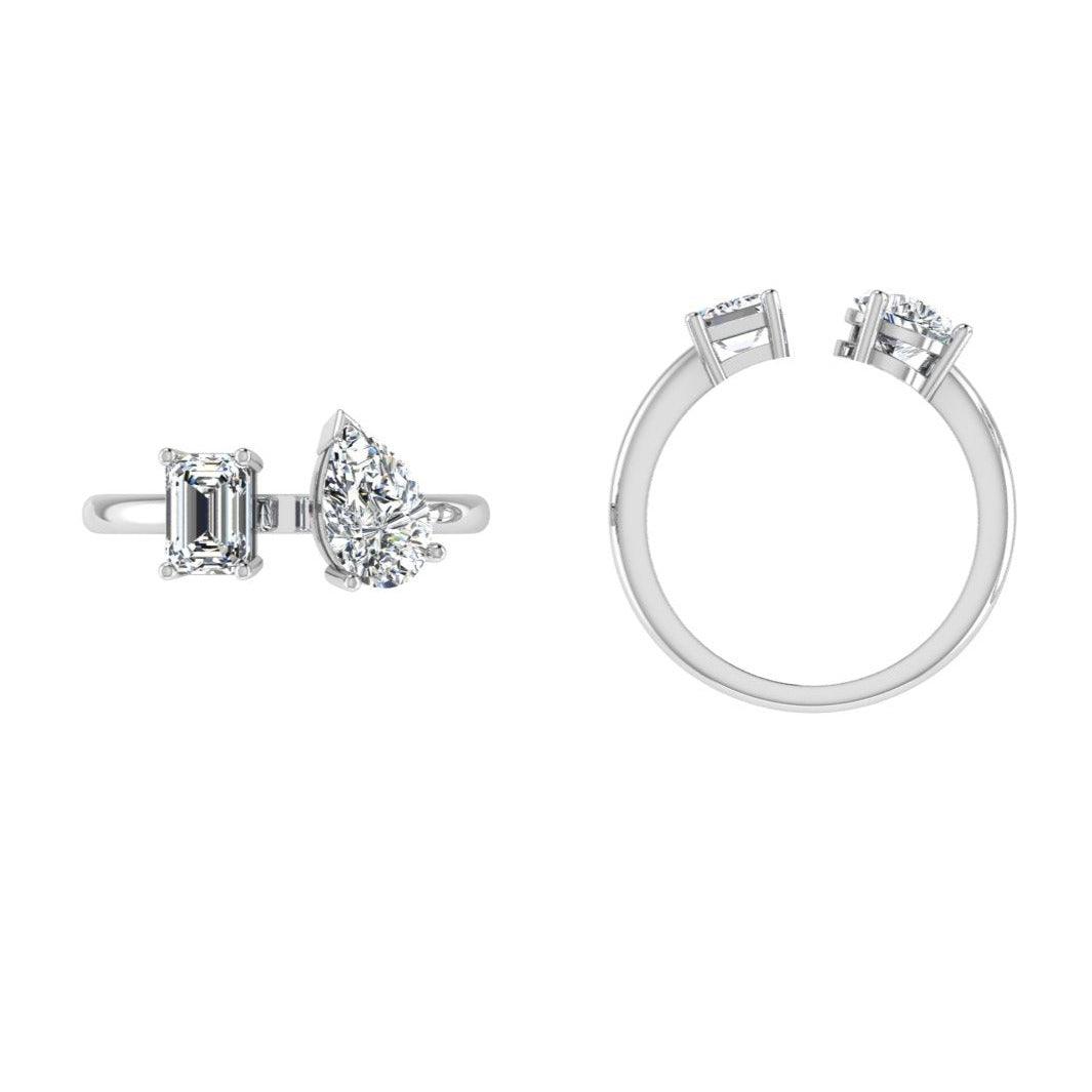 Pear and Emerald Diamond Open Ring - Thenetjeweler