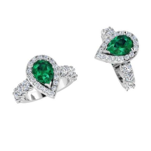 Lab Grown Emerald and Diamond Halo Ring - Thenetjeweler