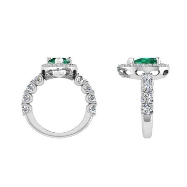 Lab Grown Emerald and Diamond Halo Ring - Thenetjeweler