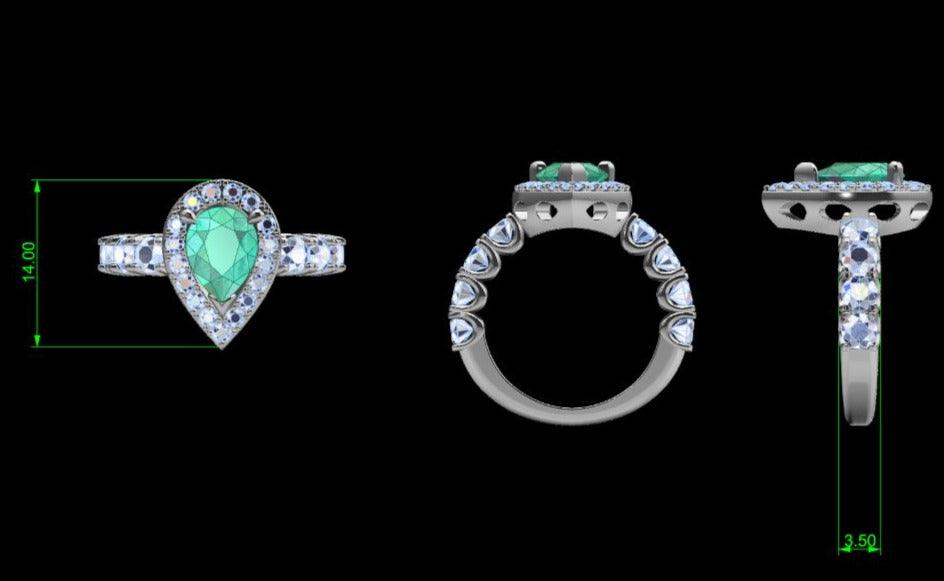 Lab Grown Emerald and Diamond Halo Ring - Thenetjeweler