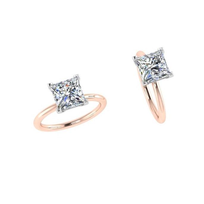 Princess Cut Diamond Solitaire 14K Two Tone Gold - Thenetjeweler