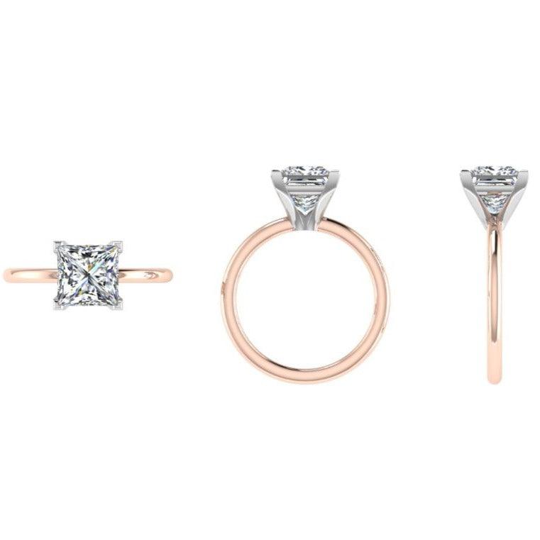 Princess Cut Diamond Solitaire 14K Two Tone Gold - Thenetjeweler