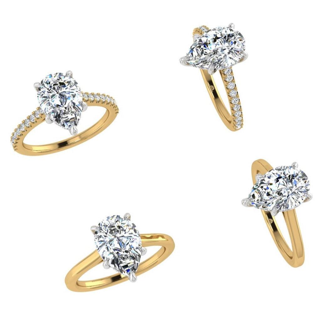 Hidden Halo Pear Engagement Ring Side Stones - Thenetjeweler